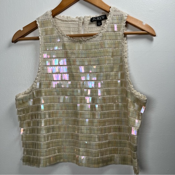 J.Crew Crochet Sequin Tank Top Scalloped Trim Size XS,S, M New Natural - Picture 12 of 16